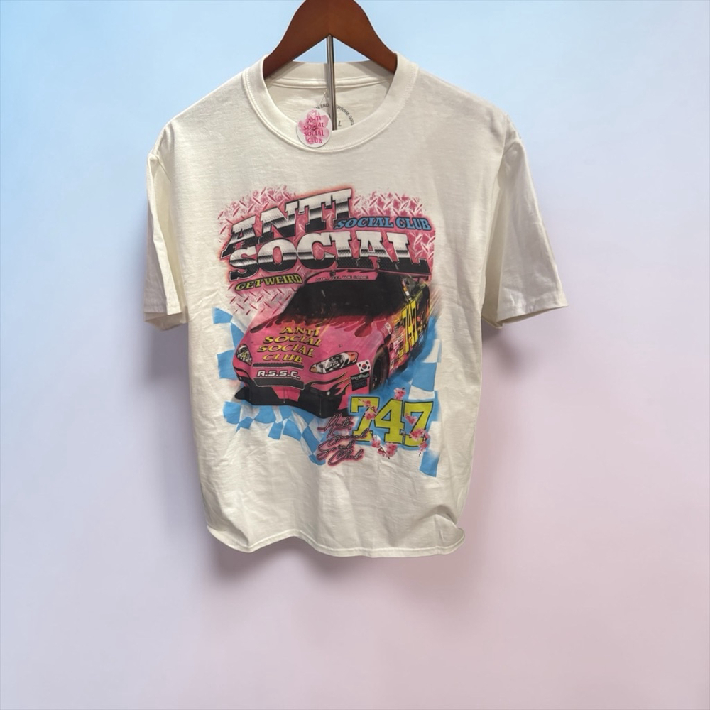 Anti Social Social Club 747 Get Weird White Pink Graphic Short Sleeve Tee M - Picture 3 of 6
